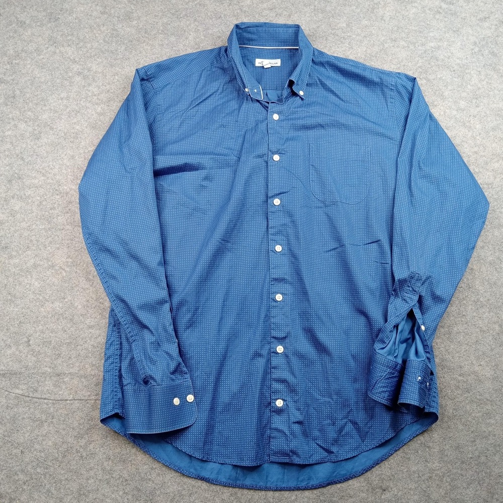 Peter Millar Shirt Mens Large Blue Microprint Button Down Long Sleeve Casual